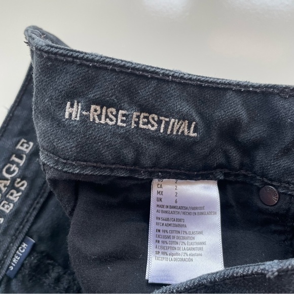 American Eagle Women's Black Distressed High Waist Hi-Rise Festival Shorts Sz 2 - Picture 4 of 8